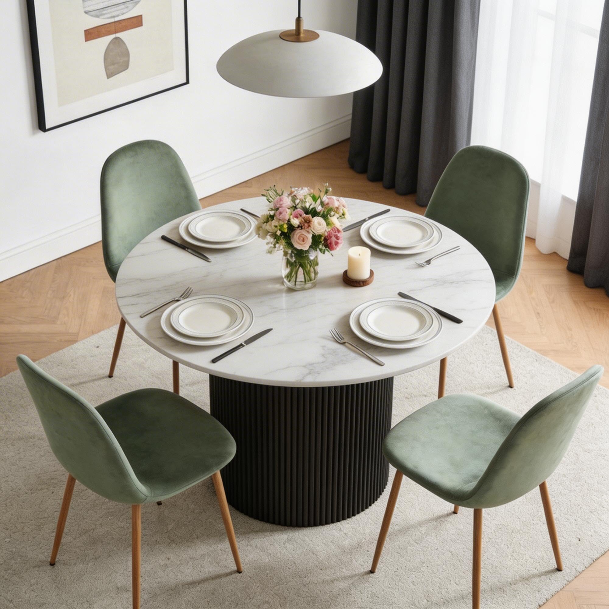 somedream White Marble-Look Round Dining Set