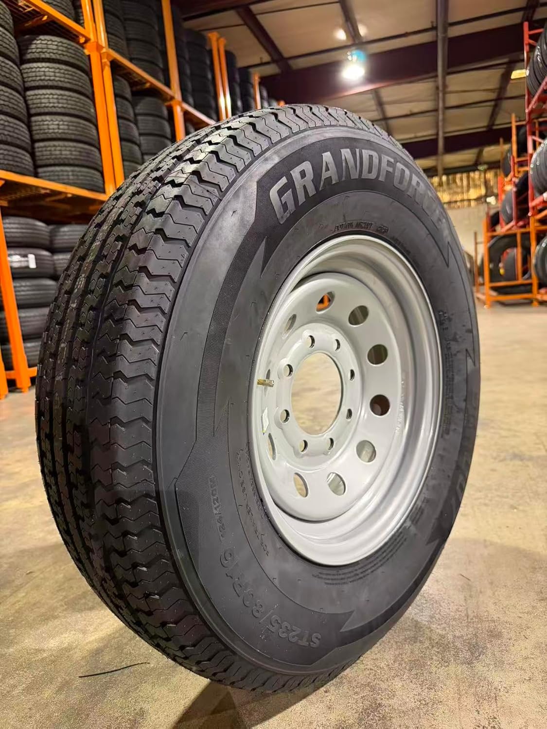 1PCS GRANDFORCE Trailer Tire ST235/80R16 on 16x6 8x6.5 Silver Mod Wheel