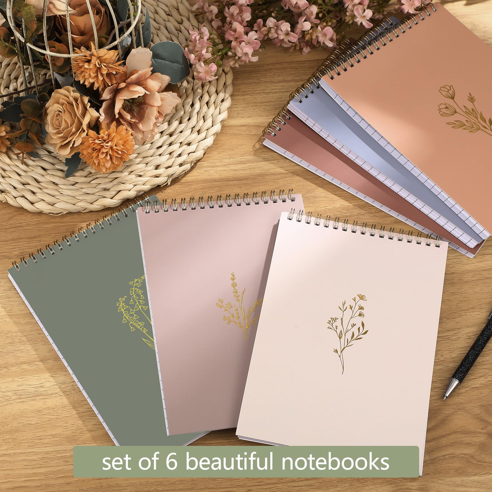 Gueevin 6 Pack Top Spiral Steno Pads Aesthetic Spiral Notebooks 6 x 9 Inches 140 Pages/ 70 Sheets Cute Notebook for Work Students School Office Supplies