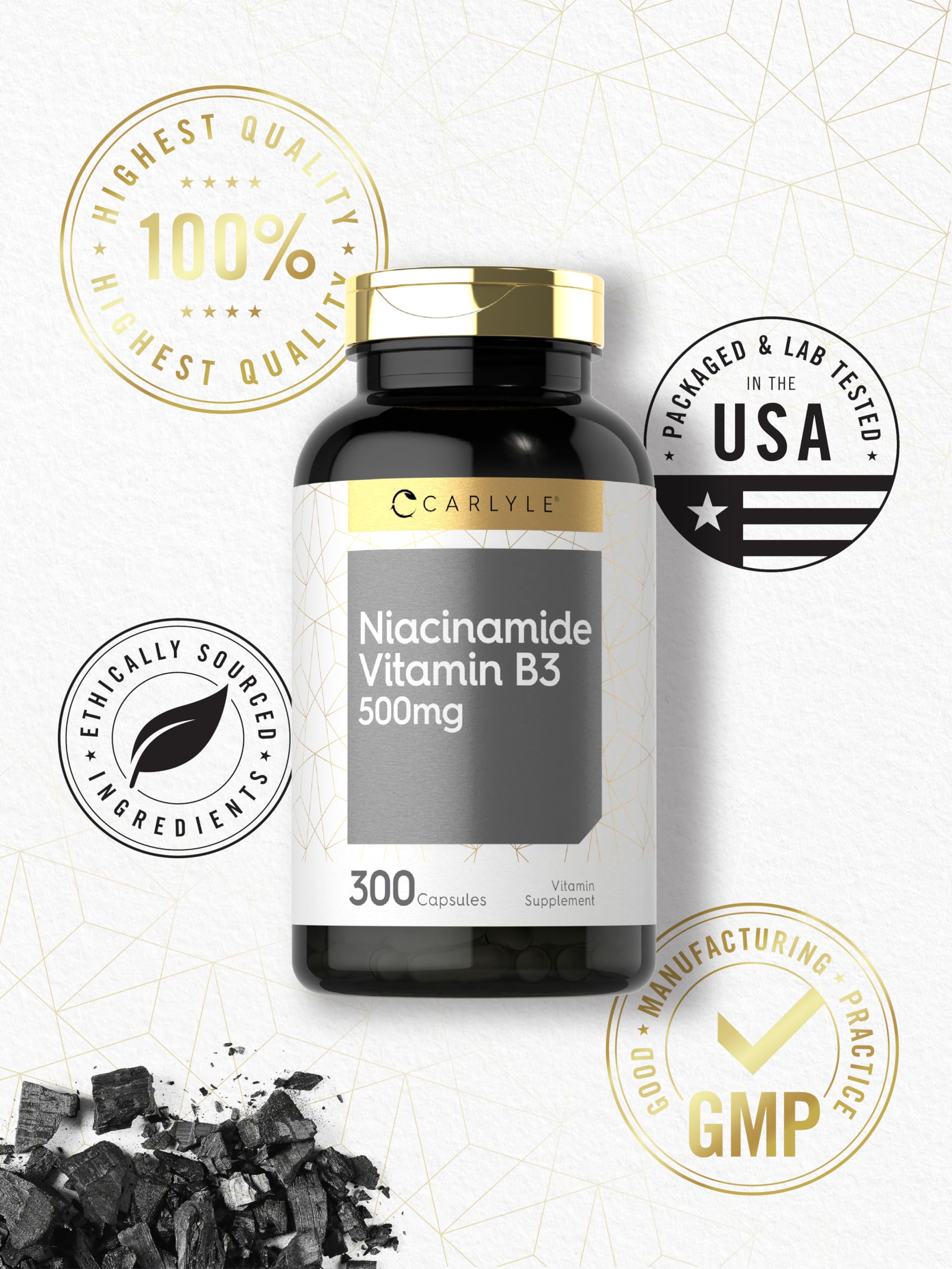 Carlyle Niacinamide 500mg Capsules | 300 Count | Vitamin B3 — Amazon image 5