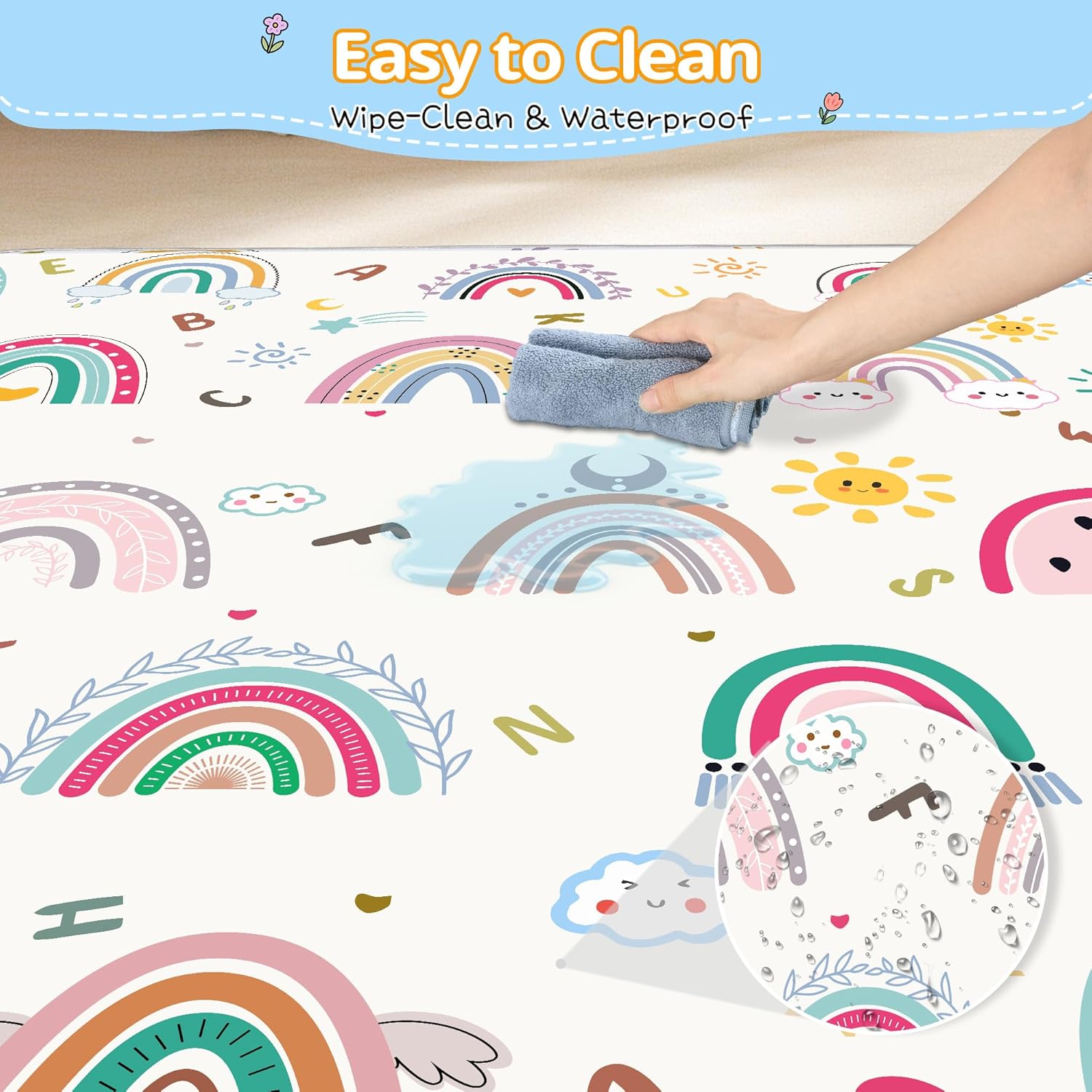 Baby Play Mat, 1-Inch Thick Foam 50" X 50" Playpen Mat,Waterproof & Non - Slip Playmat for Baby Play on Floor, Wipe - Clean, Ideal for Infants, Toddlers & Kids' Crawling and Tummy Time(Rainbow)