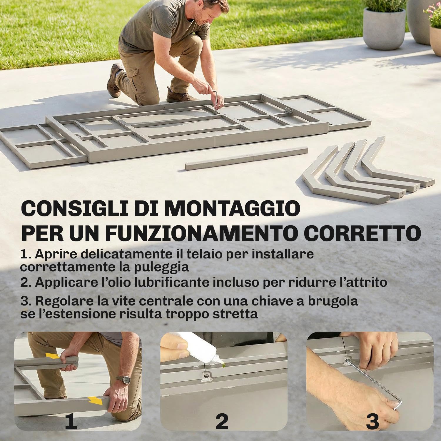 Tavolo da Esterno Giardino, Allungabile, Rettangolare, in Alluminio/Acciaio, 154-214x85x73 cm, Grigio