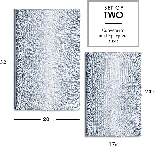 Miniatura 3 de Hearth & Harbor Tapetes de baño de felpilla, lavables a máquina, goma antideslizante, secado rápido, 17 x 24 + 20 x 32 pulgadas, color azul degradado