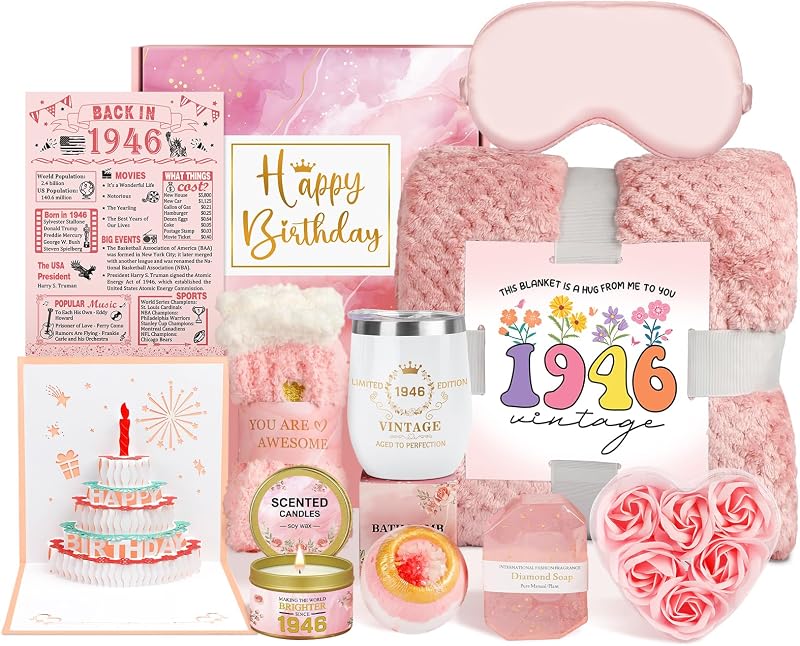 Kit-presente de aniversário de 80 anos Juesly com manta, copo térmico e acessórios, 11 peças