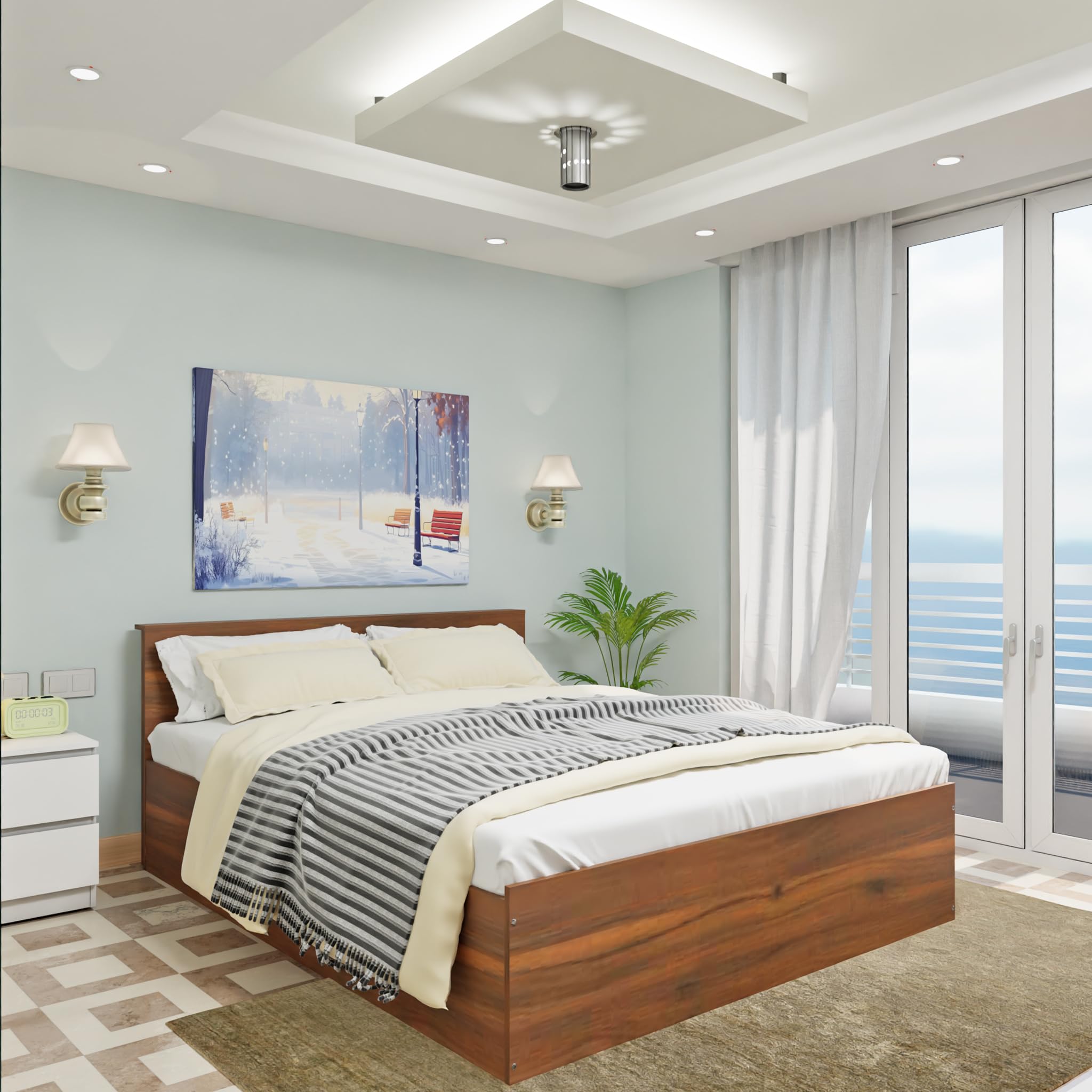 VIKI Vault Queen Size Bed with Storage (78x60) | Engineered Wood Wooden Bed Frame for Bedroom | Modern Box Storage Cot | Brussel Walnut Finish | Free Assembly | 1 Year Warranty