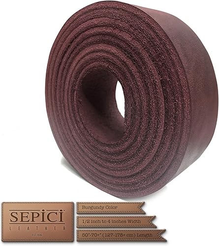 Miniatura 2 de 1012oz Borgoña Real Latigo tira de cuerocorreacinturón en blanco 34" (1,9 cm) de ancho, 50"-60" (127-153 cm) de largo