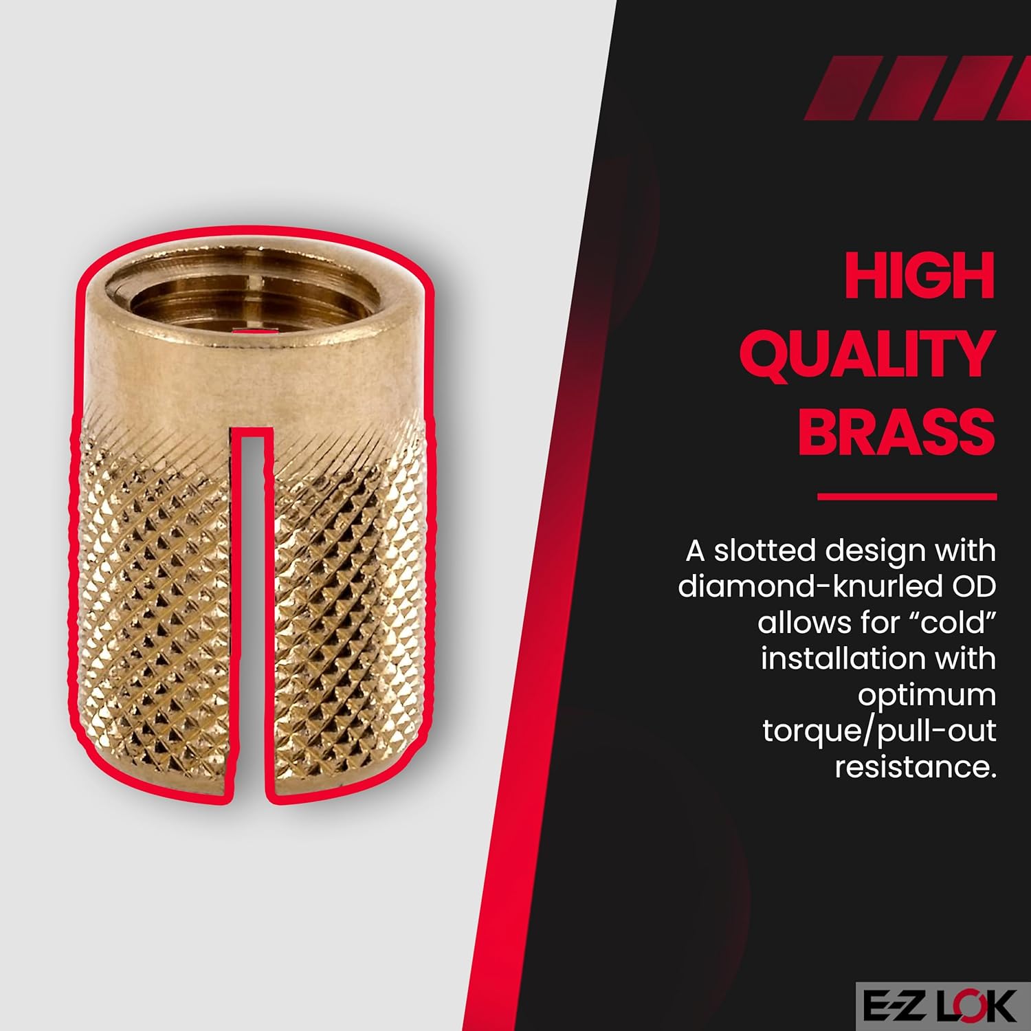 E-Z LOK Threaded Insert for Plastic Flush Brass Thread Inserts 3/8-16 Pack of 10