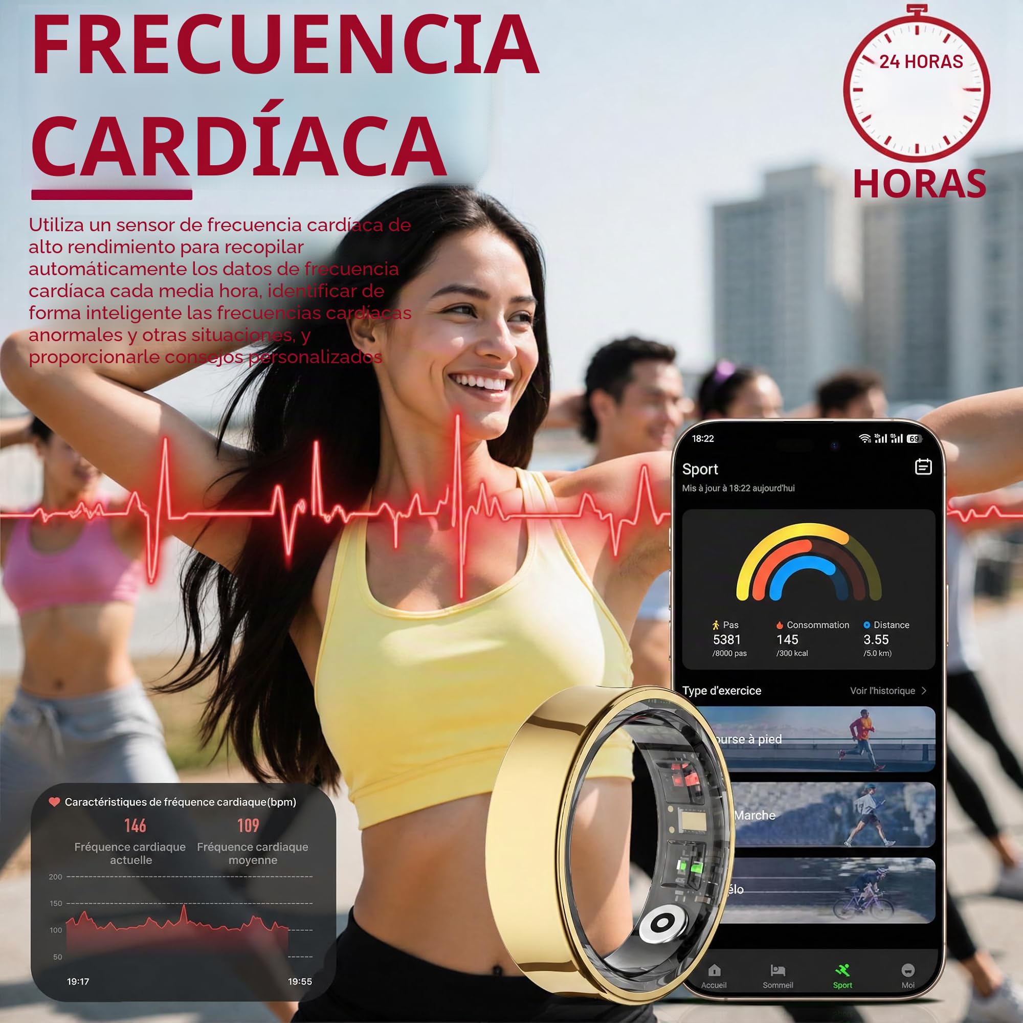 Anillo inteligente de acero inoxidable para hombres y mujeres, impermeable 5 ATM, podómetro, seguimiento de sueño, frecuencia cardíaca, seguimiento de actividad física, compatible con