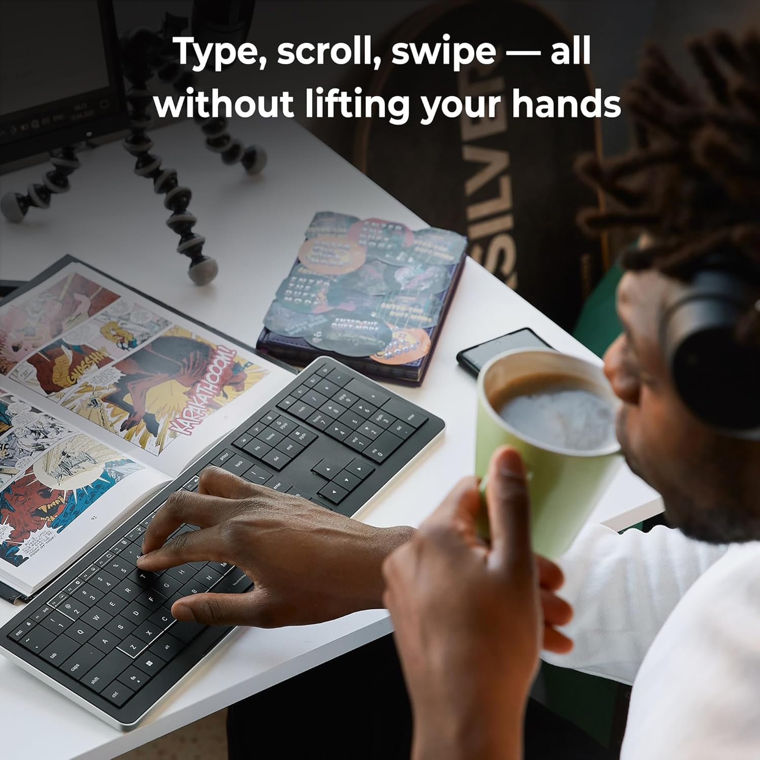 CLVX 1 Wireless Touchpad Keyboard | Bluetooth & USB-C | Low Profile, RGB Backlit, Touch Sliders, Quiet Scissor Keys | Compatible with Windows/Linux/MacOS | Ergonomic Typing