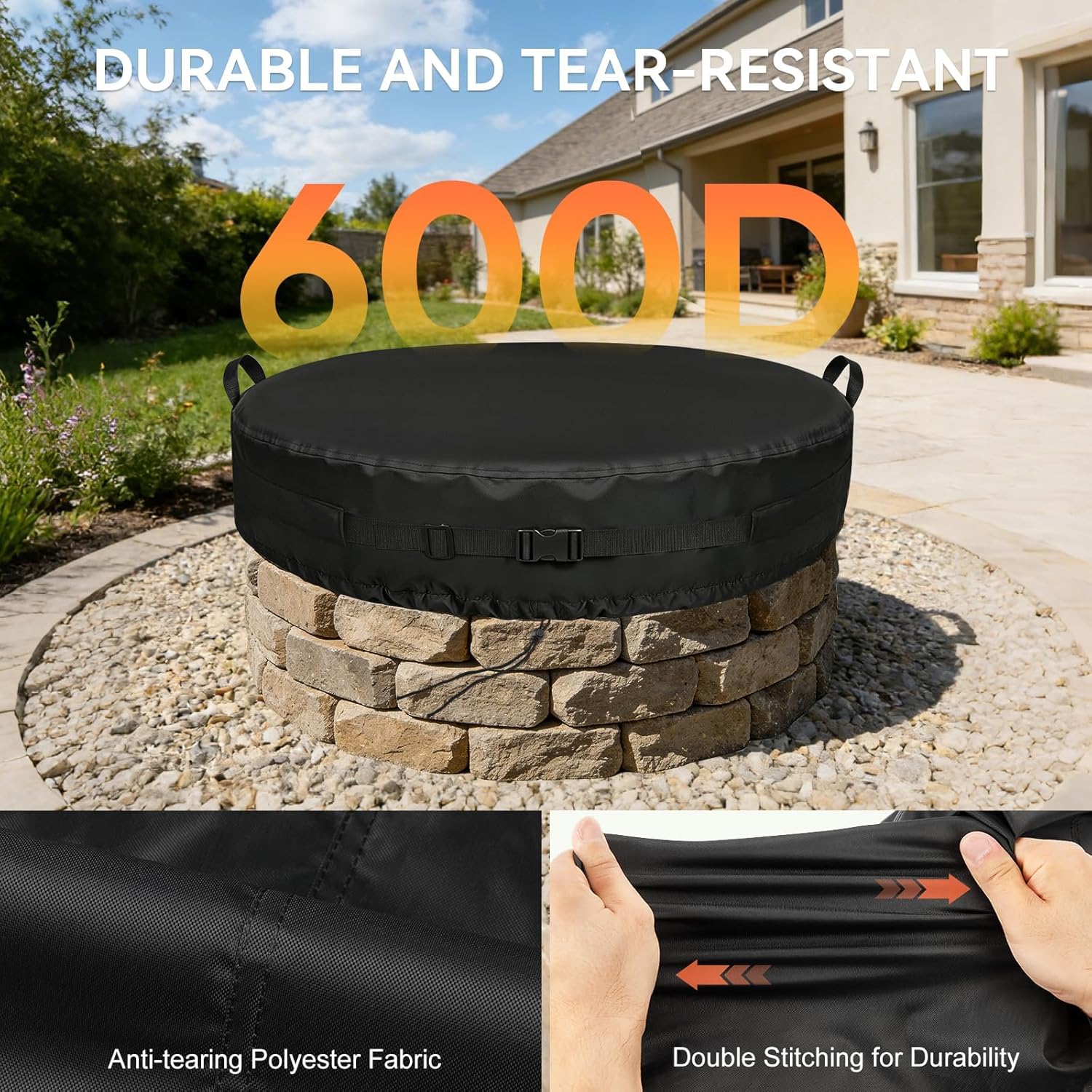 Onlyme Firepit Cover for 39-42 Inch Round Fire,Outdoor Round Fireplacs Cover Waterproof, Heavy-Duty Firepit Covers-42*9Inches