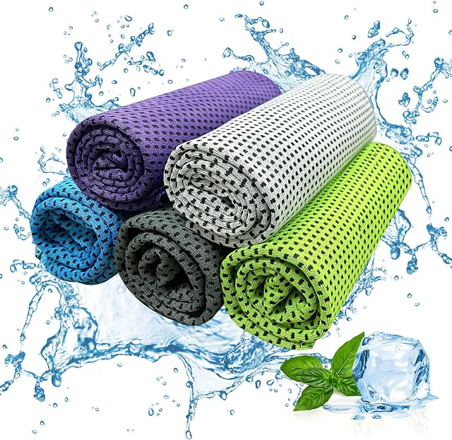 5PC Cooling Towels,40" x 12" Ice Towel,Cool Cold Towel for Neck,Quick Dry Fitness Towel for Instant Relief, Microfiber Ice Towel for Yoga, Golf, Gym, Camping, Running, Workout & More Activities