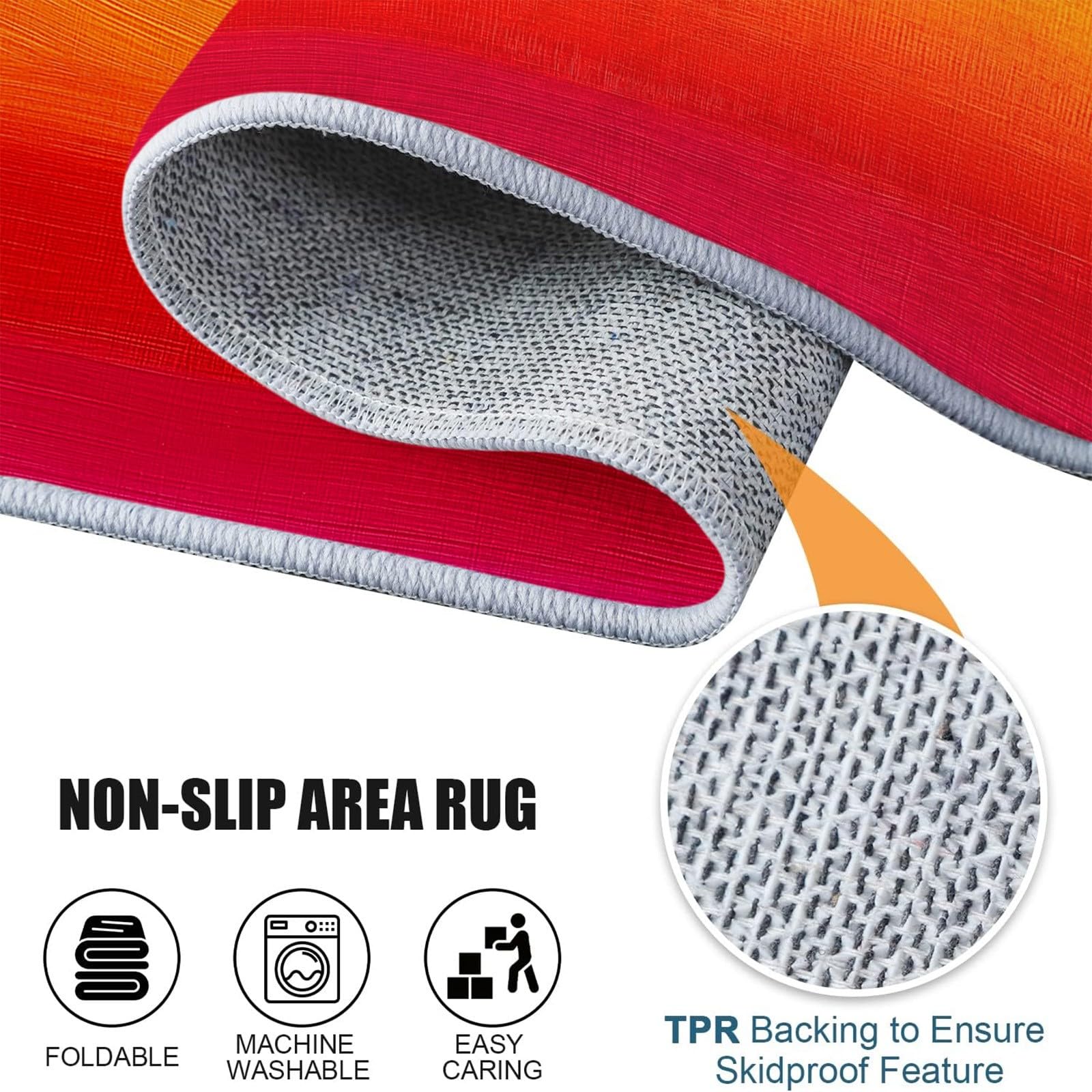 Kuscheliger Kurzflor Rund Teppich 120 cm, Robuster Wurfteppich mit Einfach Sonnenuntergang Farbverlauf aufgedrucktem Muster - Anti-Rutsch-Unterseite und ideal als Indoor Akzent (Orange-Rot)