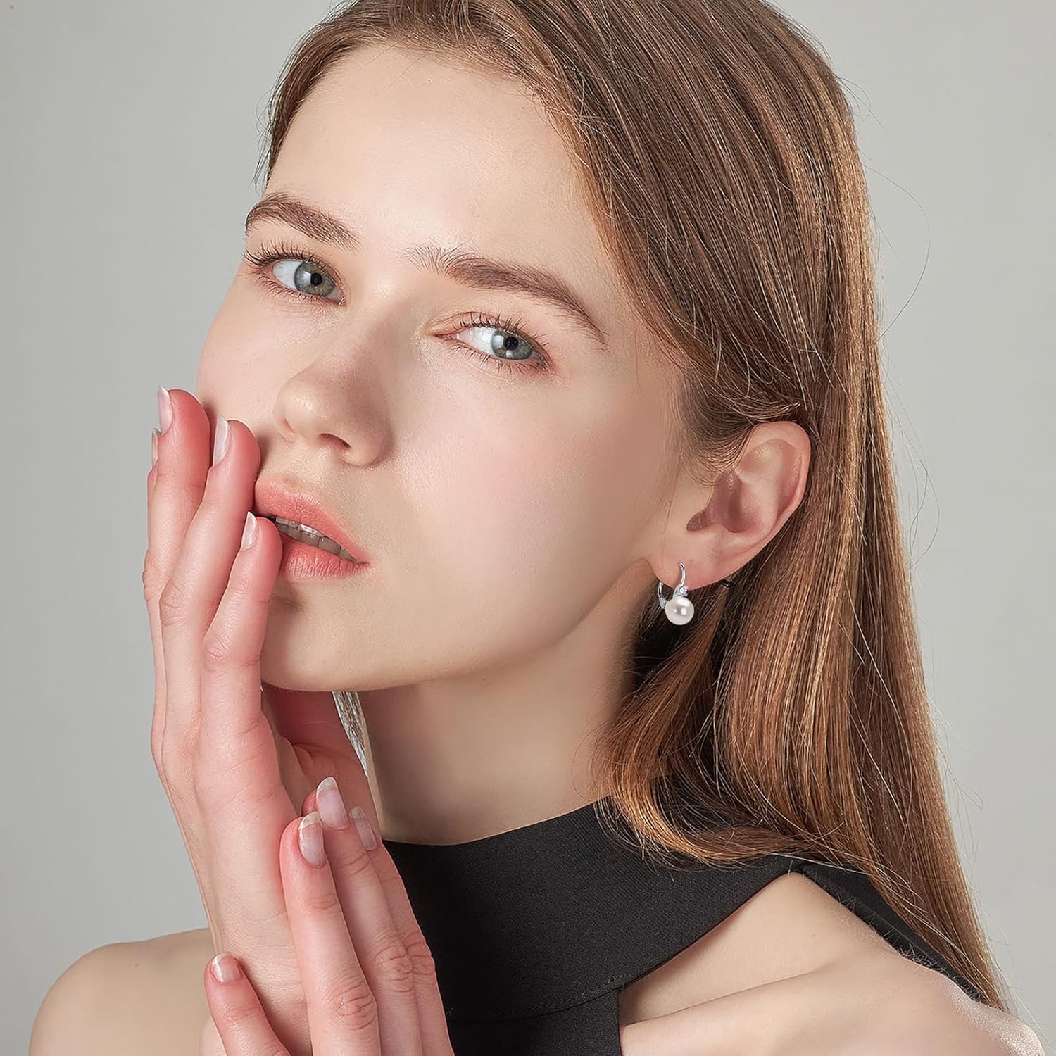 Pearl Hoop Earrings for Women, Sterling Silver Freshwater Cultured White Pearl Drop Dangle Earring Wedding Jewelry Gifts for Bride - Image 6