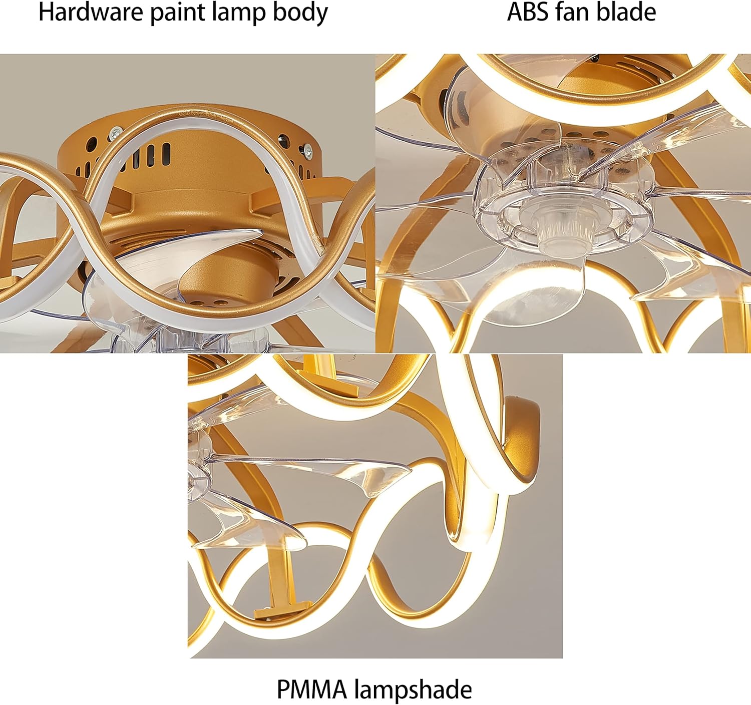 YUEGOO Fan with Ceiling Light,and Remote Control 3 Speeds Bedroom Dimmable Fan Ceiling Light with Timer Modern Living Room Quiet Ceiling Fan Light