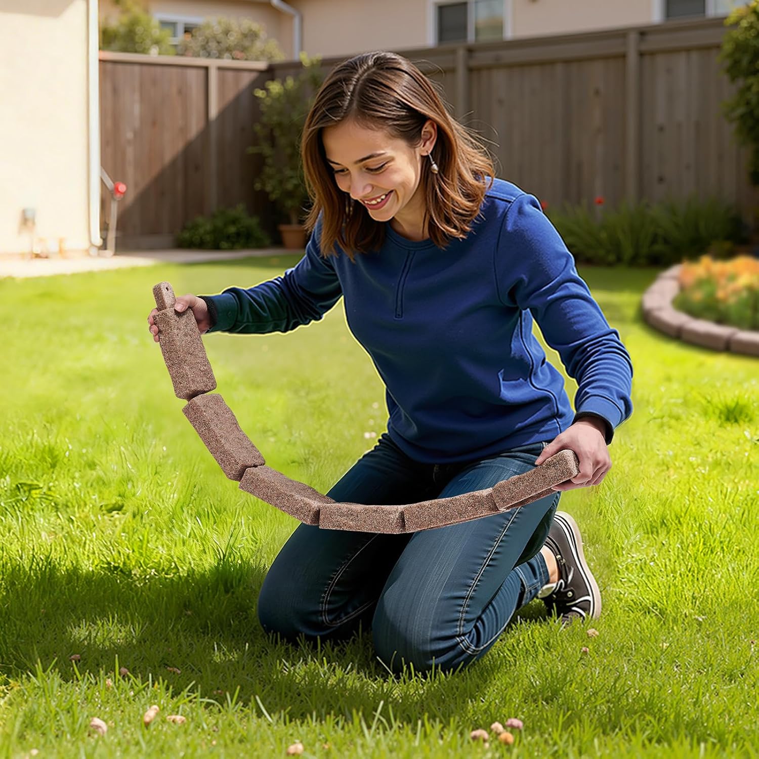 VEVOR Faux Stone Landscape Edging, No Dig Garden Edging Border, Flexible Blocks for Lawn Edging, Flower Beds, Driveway, Yards with 12 Spikes, 4 Pack 24 Bricks 16FT Kit, 46.5" Lx 3.7" W x 2.2" H, Brown