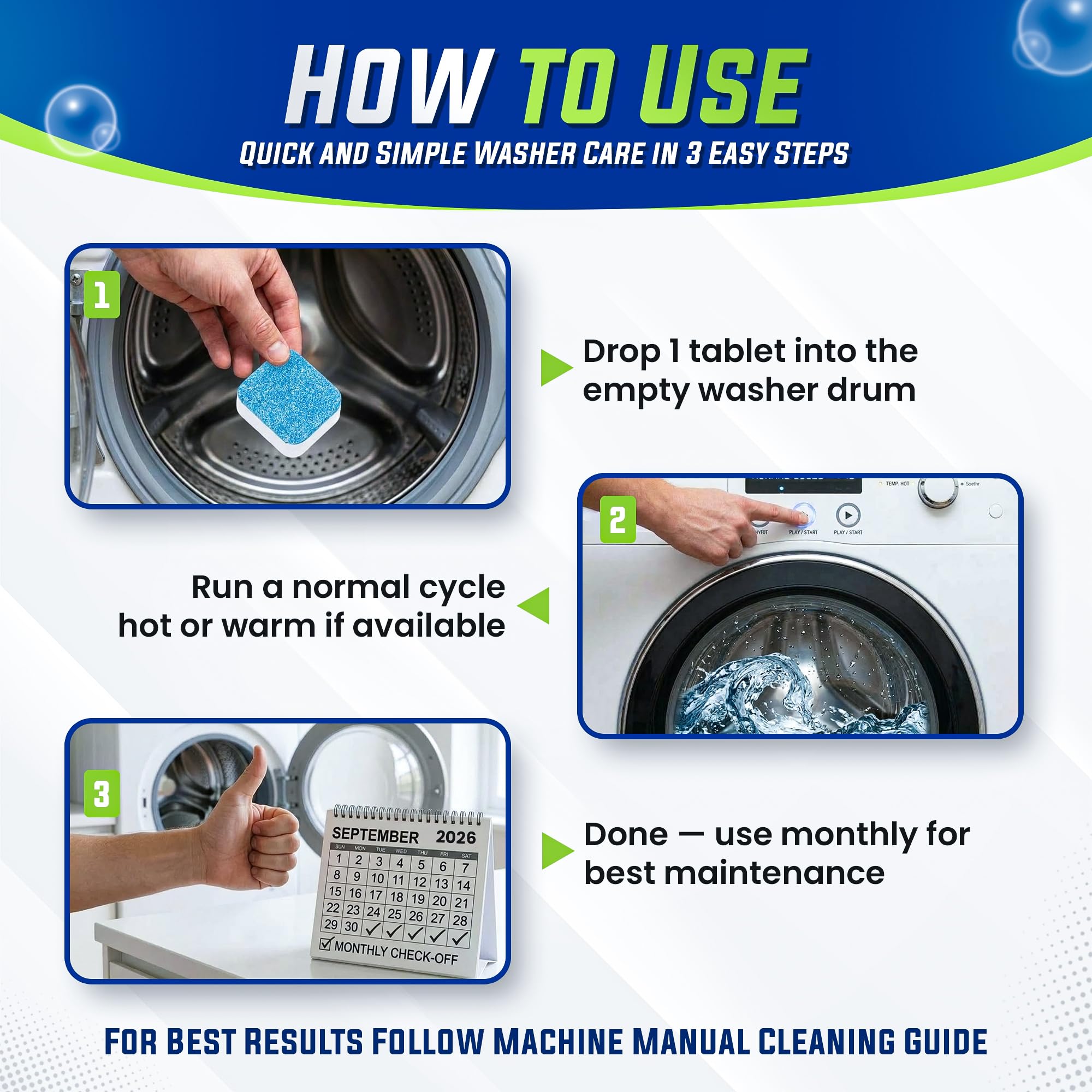 True Fresh Washing Machine Cleaner Tablety, 25 Solid Deep Cleaning Tablet, Finally Clean All Washer Machines Including HE Front Loader Top Load