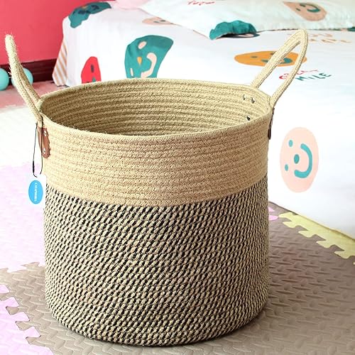 Miniatura 7 de Casaphoria Cesta grande de yute tejida con asas, cesta de lavandería de yute natural para toallas, mantas, decoración del hogar, 14 x 14 x 12