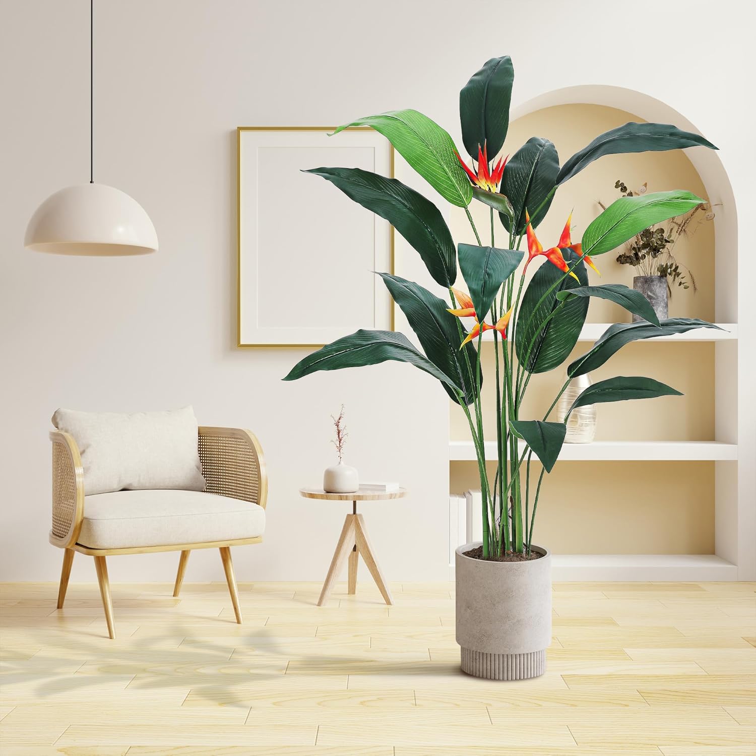 7FT Realistic Bird of Paradise Artificial Plant | 17-Trunk Silk Faux Tree with 3 Flowers, Fake Floor Plant for Indoor/Outdoor Home Decor