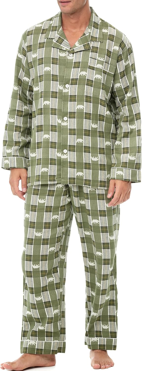 Alexander Del Rossa Men's Soft Cotton Flannel Pajamas Lounge Set, Warm Long Sleeve Shirt and Pajama Pants with Pockets