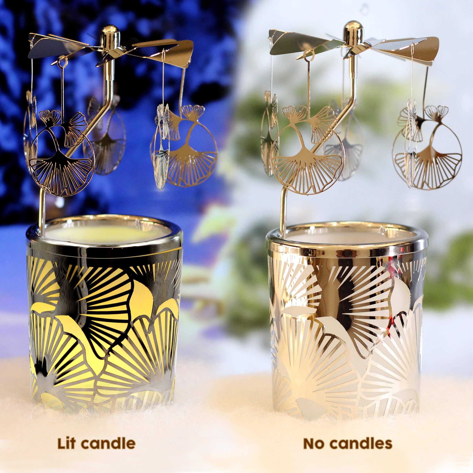 iLajao Candle Carousel Rotary Candle Holder Christmas Carousel Spinning Tealight Candleholder Christmas Decoration Centerpieces for Tables Valentine Easter (Biloba)
