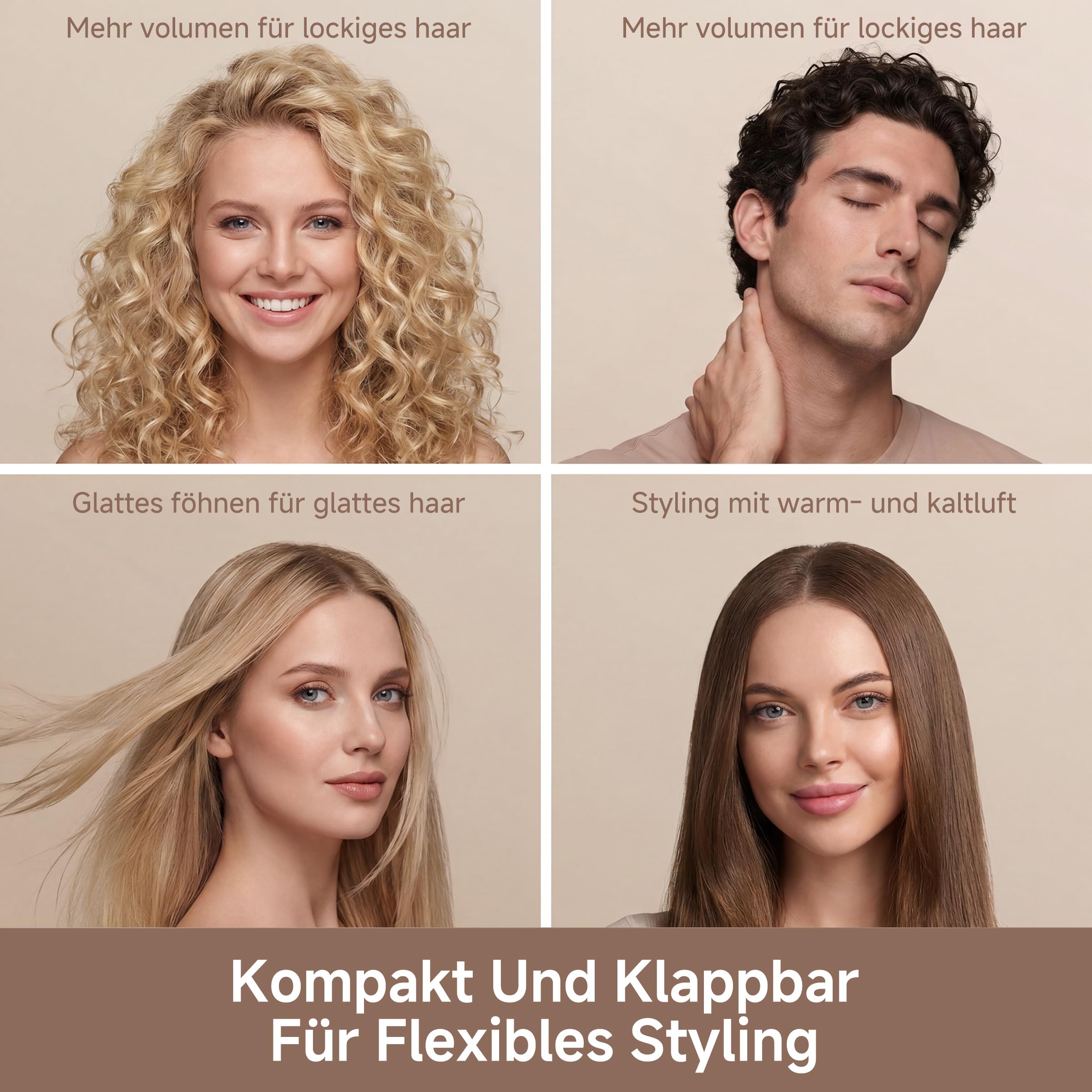 SIMPLUS Haartrockner Ionen Föhn Mini Reisefön Faltbar mit 110.000 U/min Motor 70m/s Schnelles Trocknen 300 Millionen Negativ-Ionen 8 Modi NTC Hitzeschutz für Zuhause und Reisen