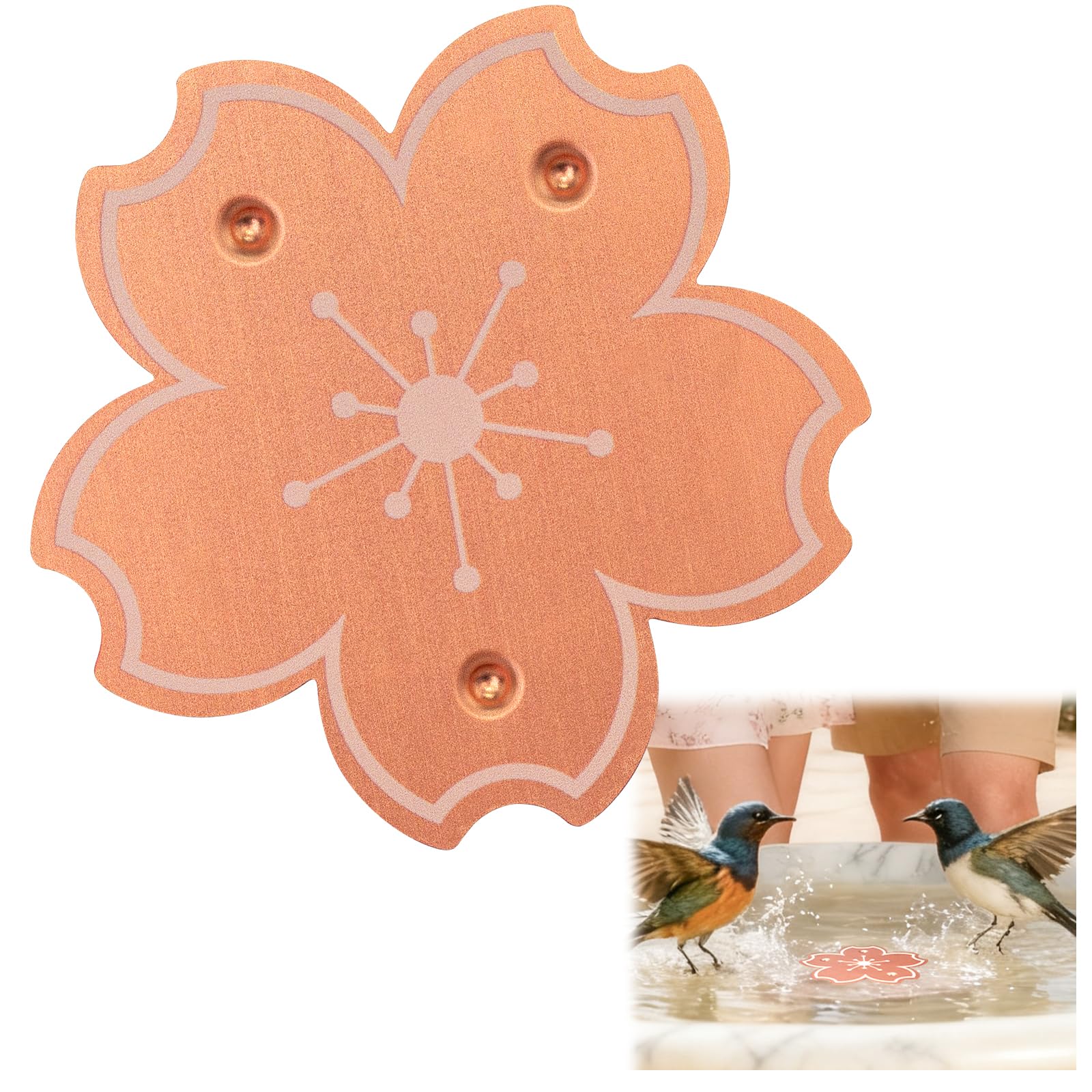 WEXFFU Bird Bath Copper Disk, 0.6mm Reinforced 99.99% Pure Copper Cleaning Disk (Floral pattern)