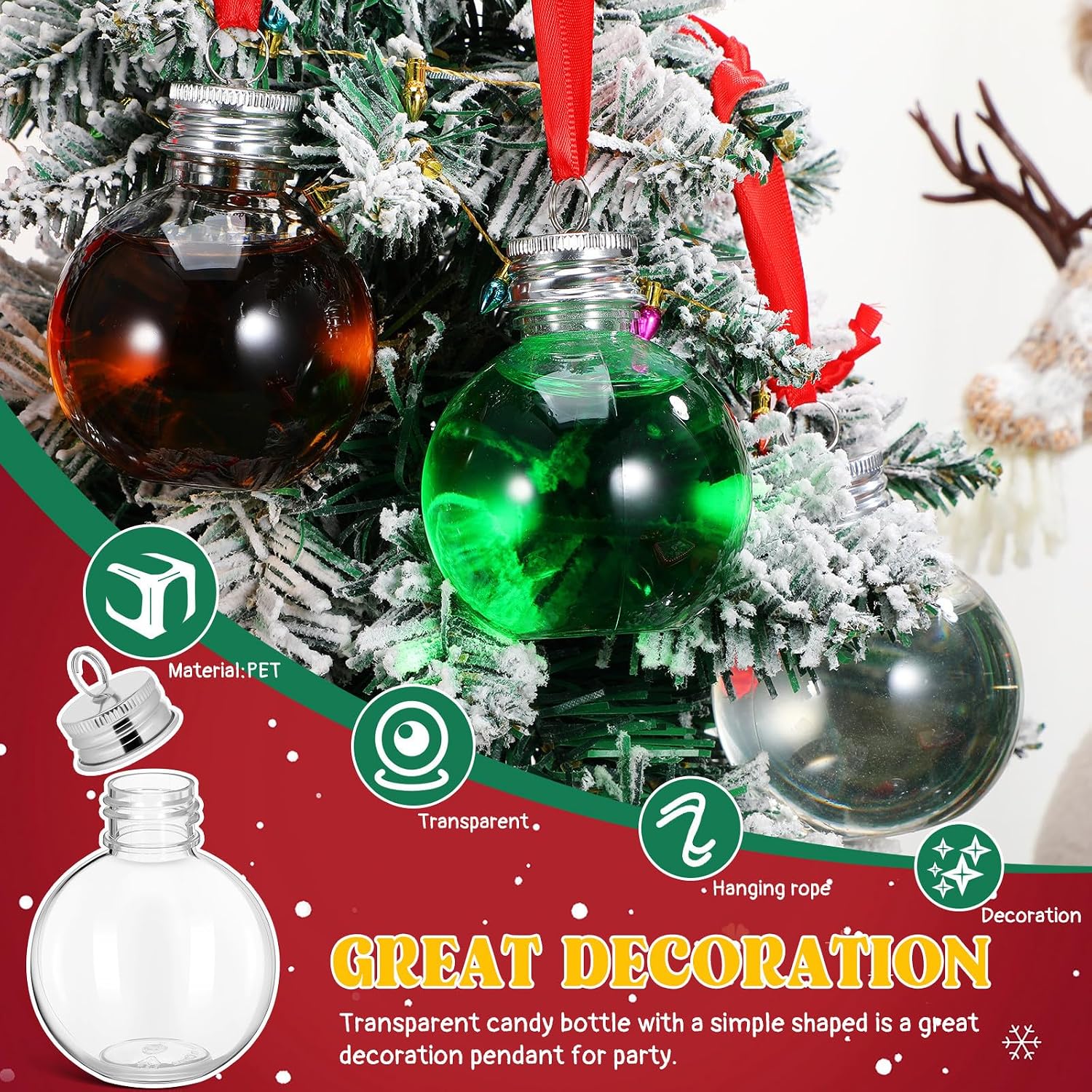 COHEALI 10pcs Xmas Candy Bottle Bulb Shape round PET 100ml Christmas Party