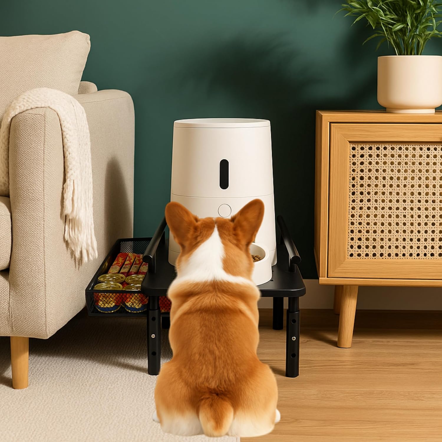Dog Water Dispenser Stand with Storage Drawer, Metal Raised Holder for Pet Automatic Feeders, Height Adjustable Elevated Stand for Pet Feeders, Suitable for Cats, Small & Medium Dogs [Stand Only]