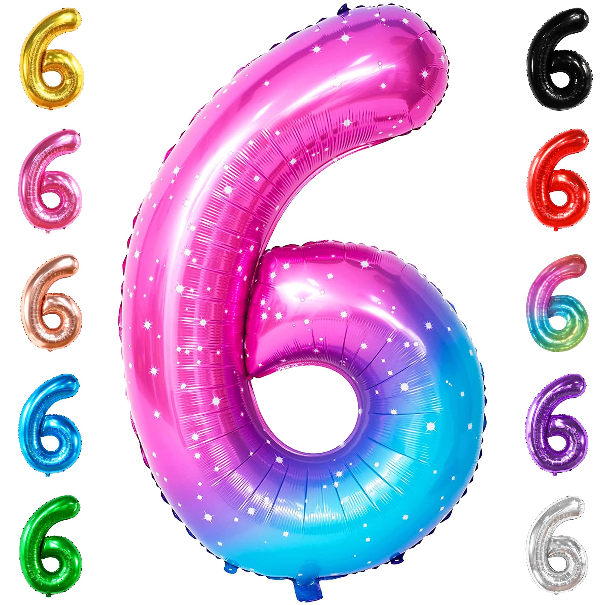 KatchOn, Giant Rainbow Number 6 Balloon - 40 Inch | Galaxy Number 6 Balloon | 6 Balloon Number for Birthday Girl | Number Six Birthday Balloon for 6th Birthday Decorations | 6th Birthday Balloons