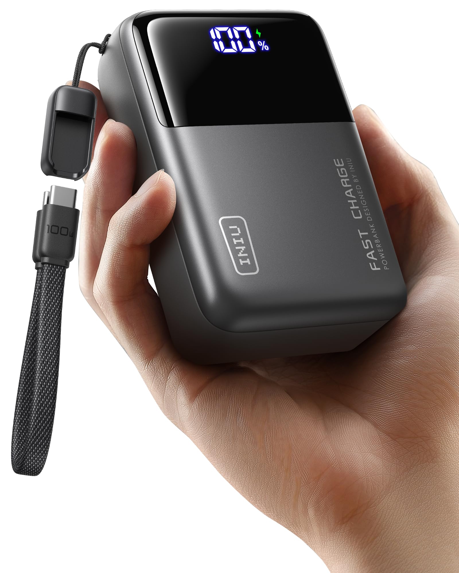 INIU Laptop Power Bank, Smallest 25000mAh 100W Fast Charging Battery Pack | USB C-Cable, Flight-Safe, Travel Essentials, Portable Charger for MacBook Pro, Dell, Steam Deck, iPhone etc, Metallic Black