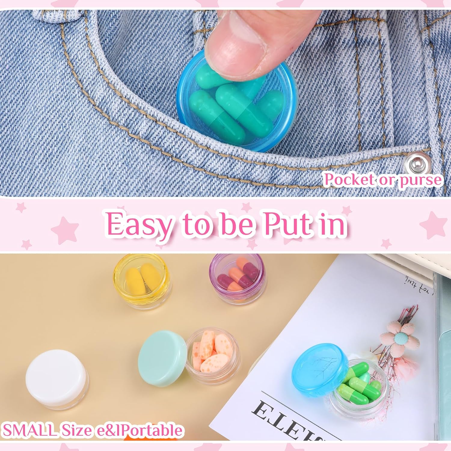 Dimeho Small Pill Organizer Box, 8 Pcs Travel Pill Case Holder Portable Daily Mini Pill Container BPA Free Pocket Pills Medicines Storage Container for Pocket Purse Briefcase Medicine Storage Box