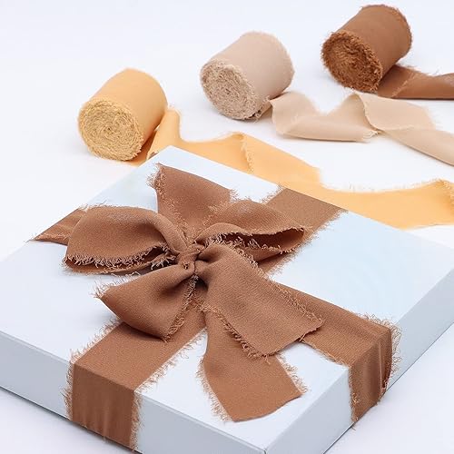 Miniatura 4 de Cinta, 3 rollos de cinta de gasa, cinta de 1.5 pulgadas x 6 yardas para envoltura de regalos, cinta de seda hecha a mano con flecos para