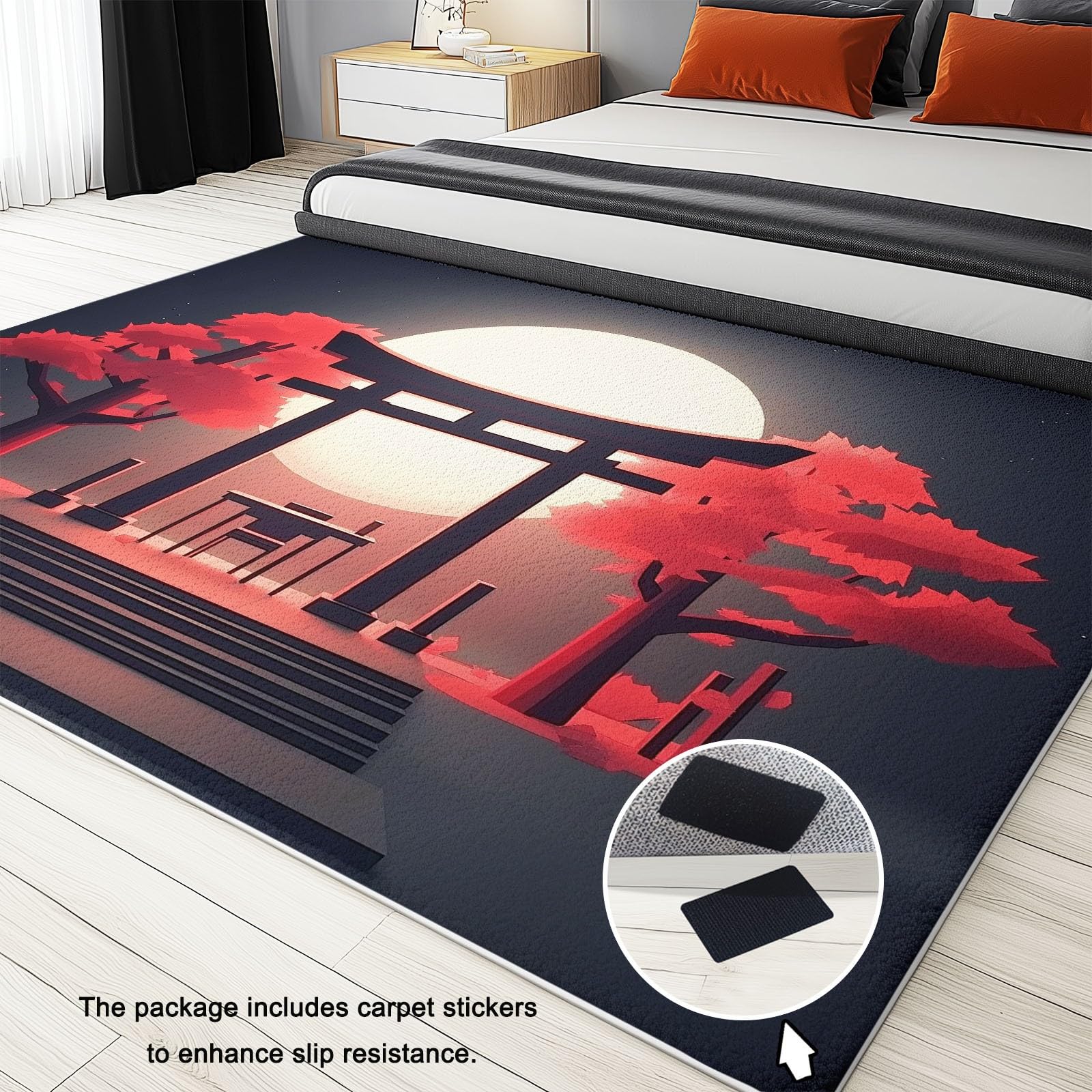 Decoration Tappeto 150 x 210 cm, Stile Giapponese 3D Cancello Torii motivo Morbido e Antiscivolo Tappeto, Grigio Scuro Impresión Lavabile Tappeti per balcone terrazza soggiorno camera da letto