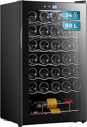 Cecotec Vinoteca 34 botellas Bolero grandsommelier 34030 black compressor, 80 L, Enfriamiento por compresor, Temperatura regulable de 5 a 18ºC, Control táctil, Display, LED interior.