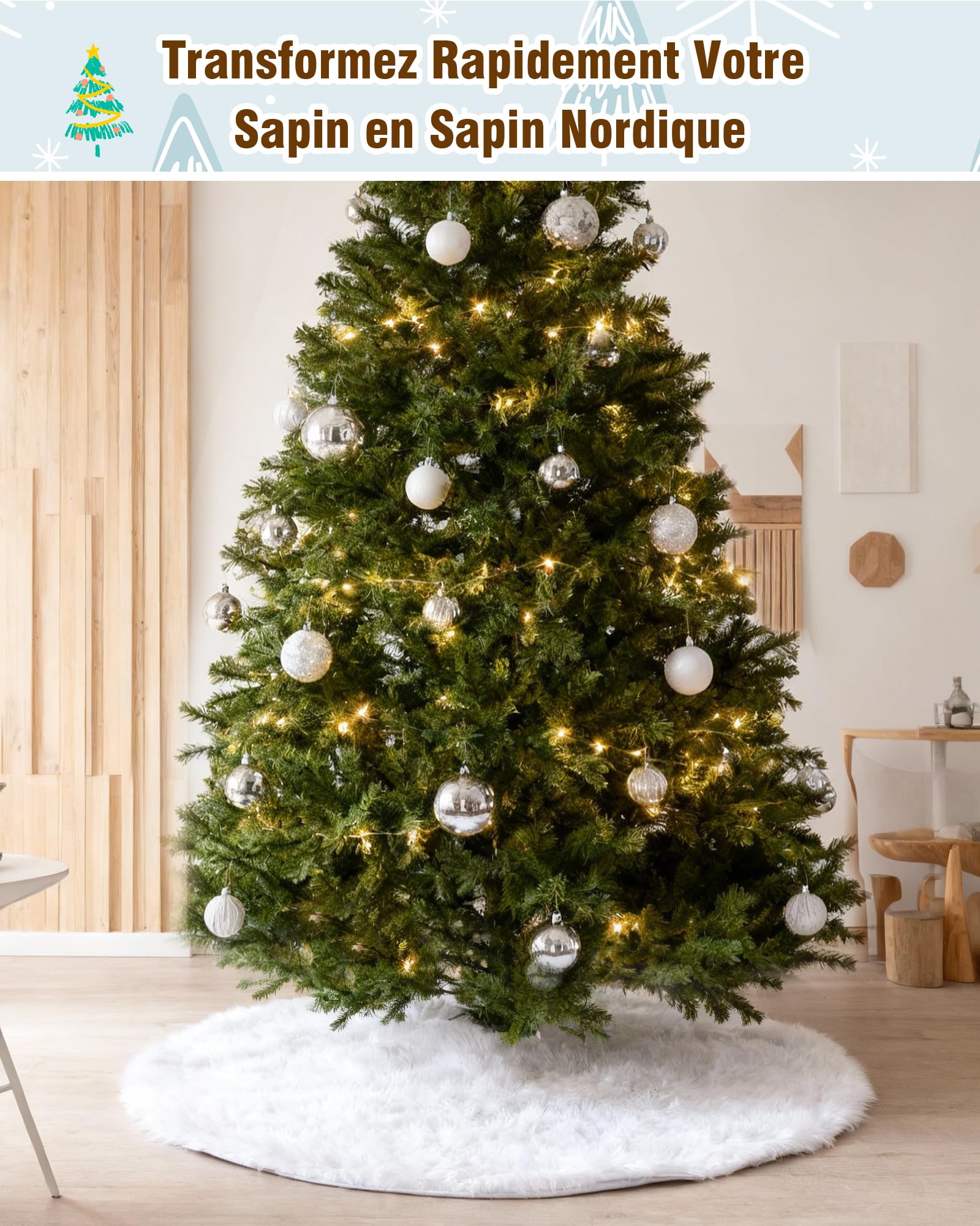 LIHAO Jupe de Sapin de Noël Cache Pied Tapis Peluche Blanc 78cm
