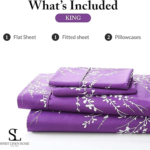 Miniatura 4 de Spirit Linen home Juego de Sábanas Tamaño King - Microfibra Pura de 4 Piezas de Poliéster, Sábana Bajera y Fundas de Almohada - Sábanas King para