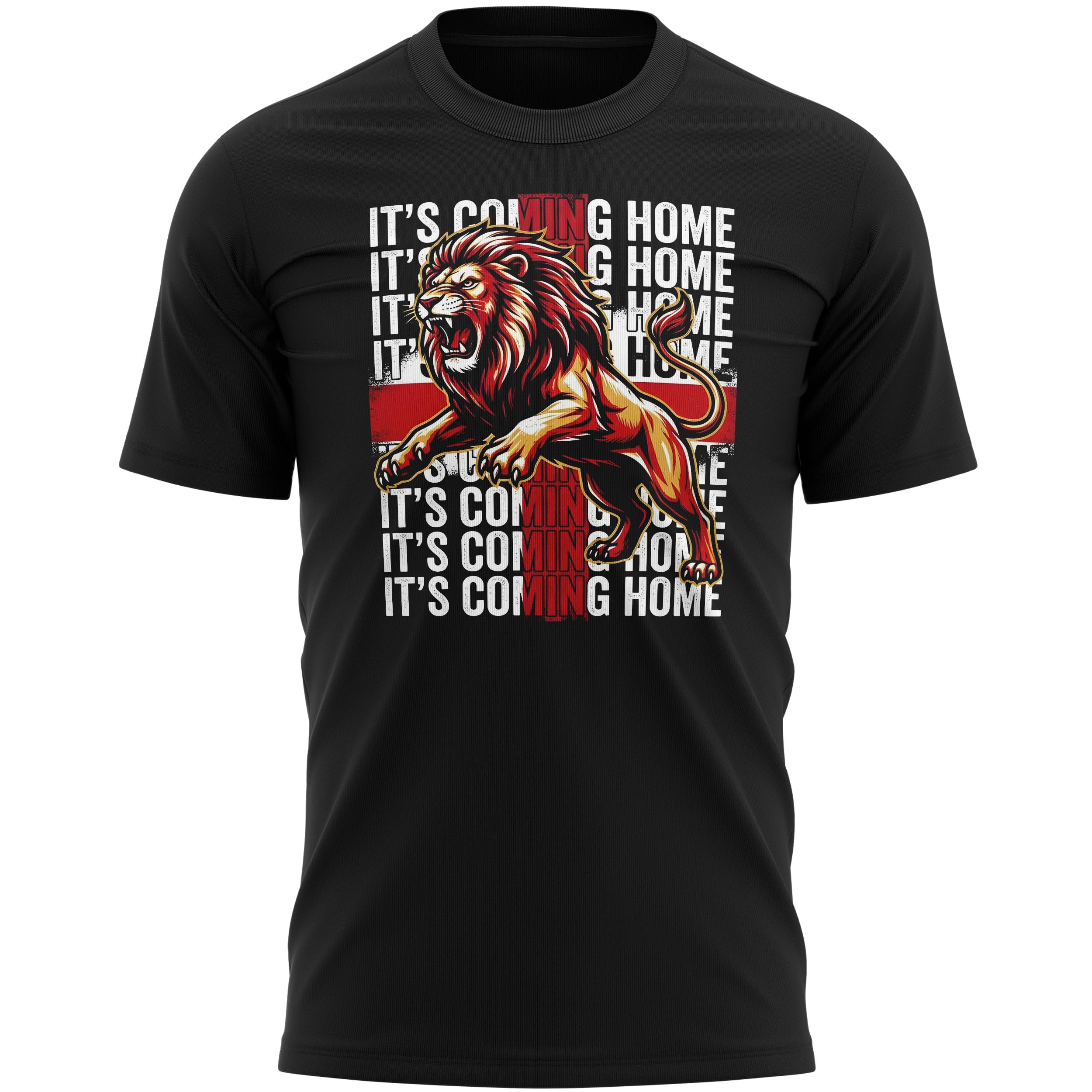 Mens England T Shirt - Its Coming Home Lion Graphic Tshirt - Football Fan Tee English Pride Top, L, Black
