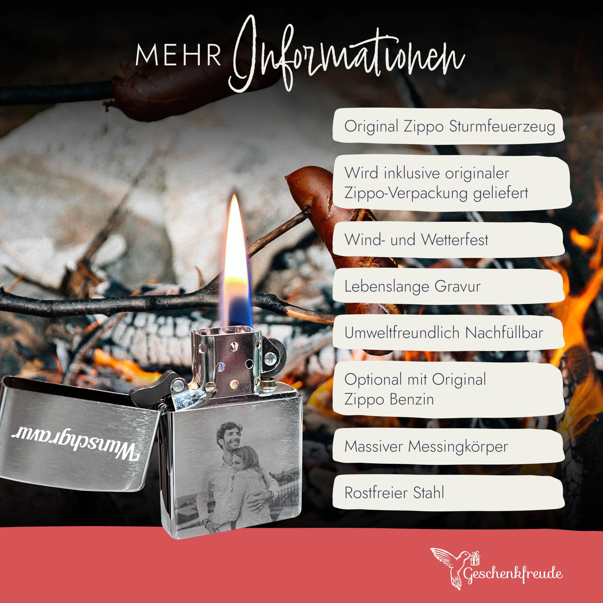 Zippo Feuerzeug mit Gravur - Zippo mit Gravur und Foto/personalisierte Geschenke für Männer - Geschenke für Papa - Vatertagsgeschenk für Papa - Fotogeschenke - Geschenkidee für Vatertag
