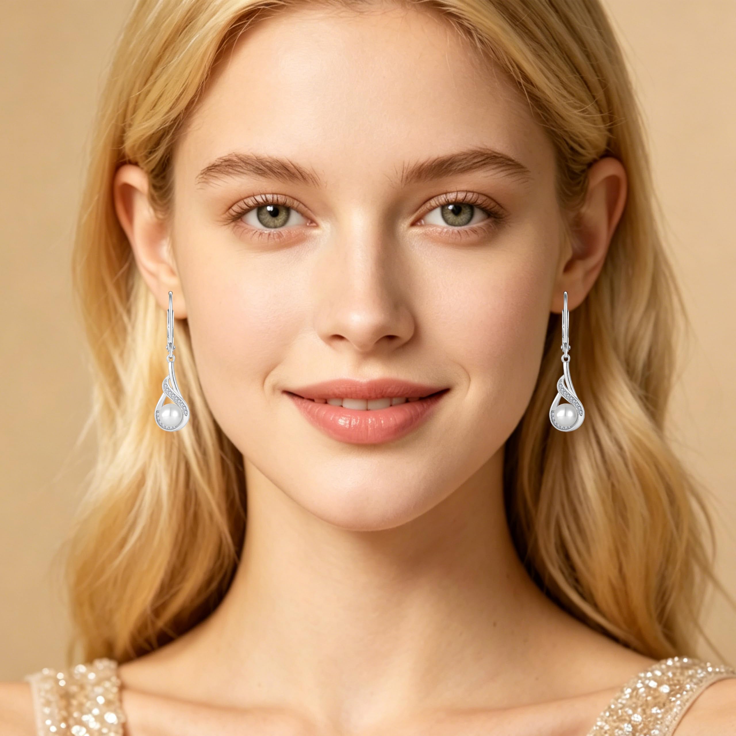 6mm Perlen Ohrringe Damen Sterling Silber 925 Hängend 3A Zirkonia Geburtsstein Schmuck Geschenk für Frauen Freundin Mama