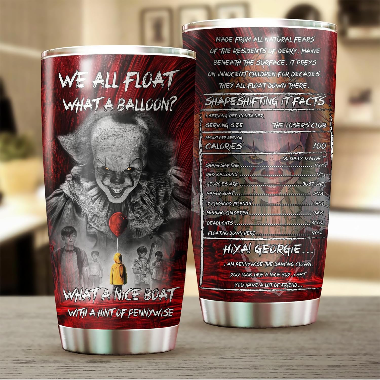 Horror Movie Inspired Tumbler 20 Oz, What A Nice Boat With A Hint Of Pennywise Tumbler, Gifts Idea for Horror Movie Fans, Stainless Steel Water Bottle for Hot & Cold Drinks Tea Cup Iced Coffee