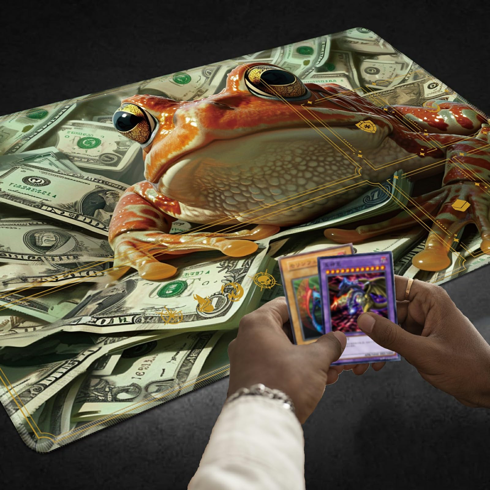 MTG Playmat With 50 Card Sleeves - 24x14 Inch Gaming Mat With Non-Slip  Base, Green Frog Design Magic Gathering Mat