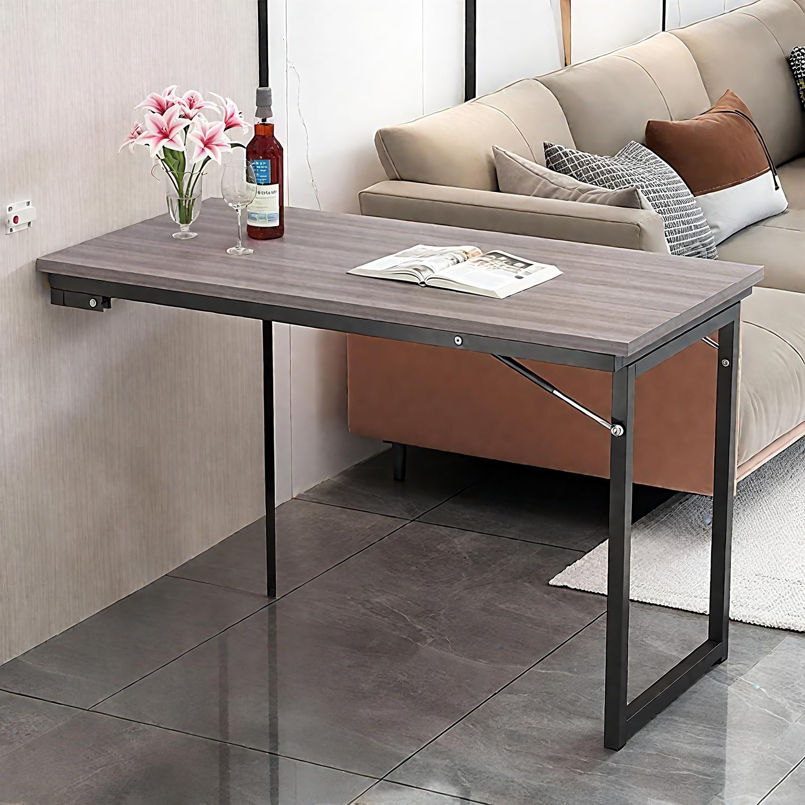 Bureau pliable mural pour petit espace : table suspendue 40 kg