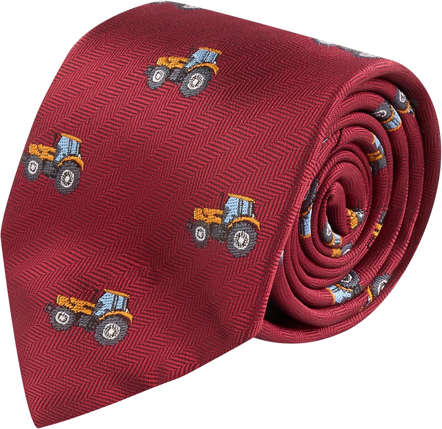 King & Priory Burgundy Red Herringbone Embroidered Tractor Tie