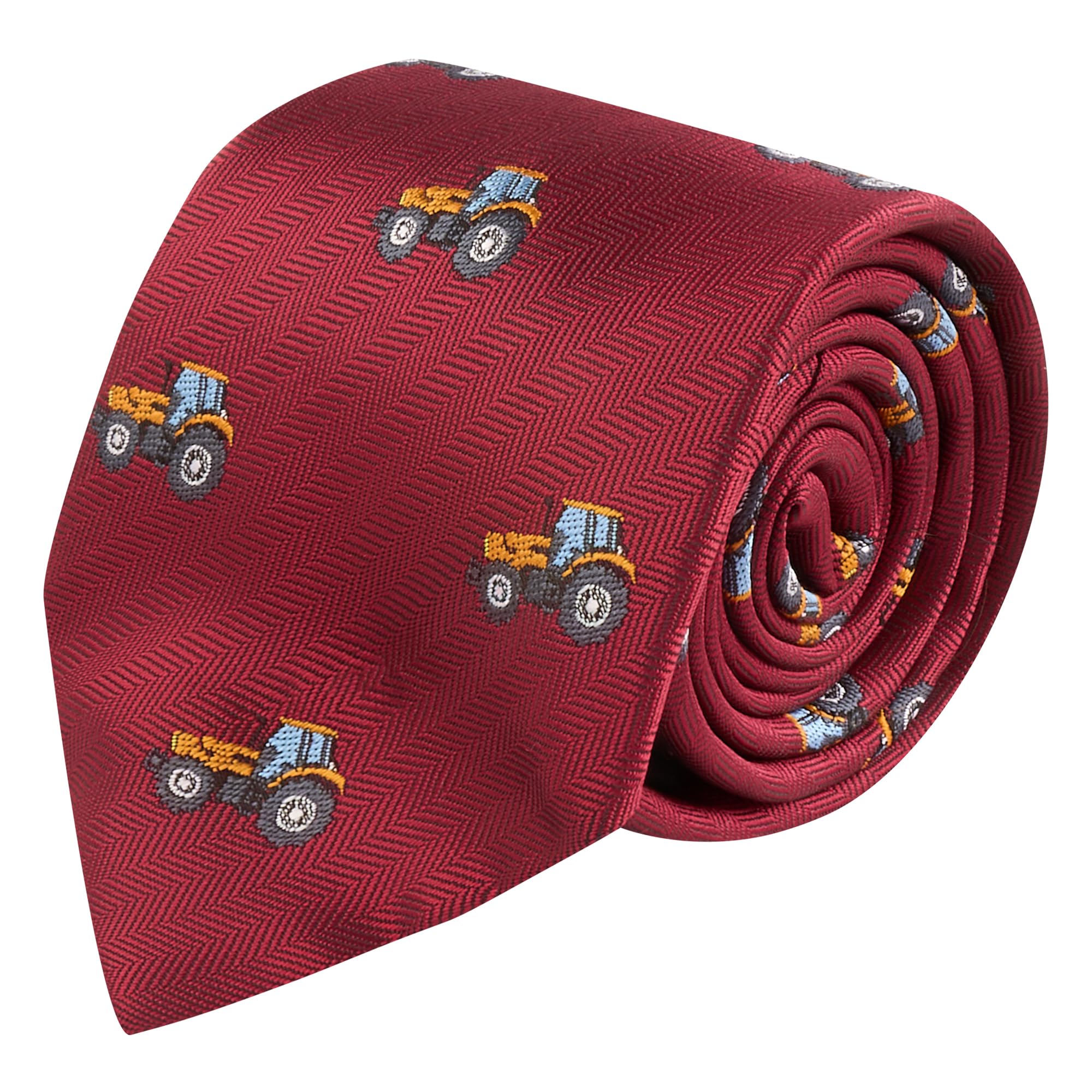 King & Priory Red Burgundy Herringbone Embroide Tractor Tie