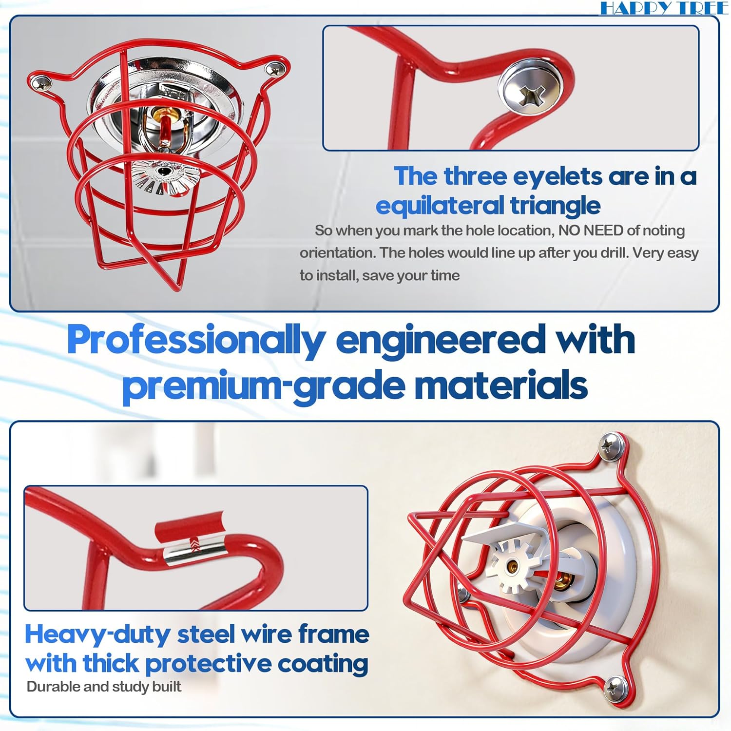 Happy Tree (10 Pack) Red Fire Sprinkler Head Guard Cover Cage for Both 1/2" & 3/4" Fire Head for Protecting Flush Mount & Side Wall & Pendent Head Semi - Recessed fire Sprinkler Covers