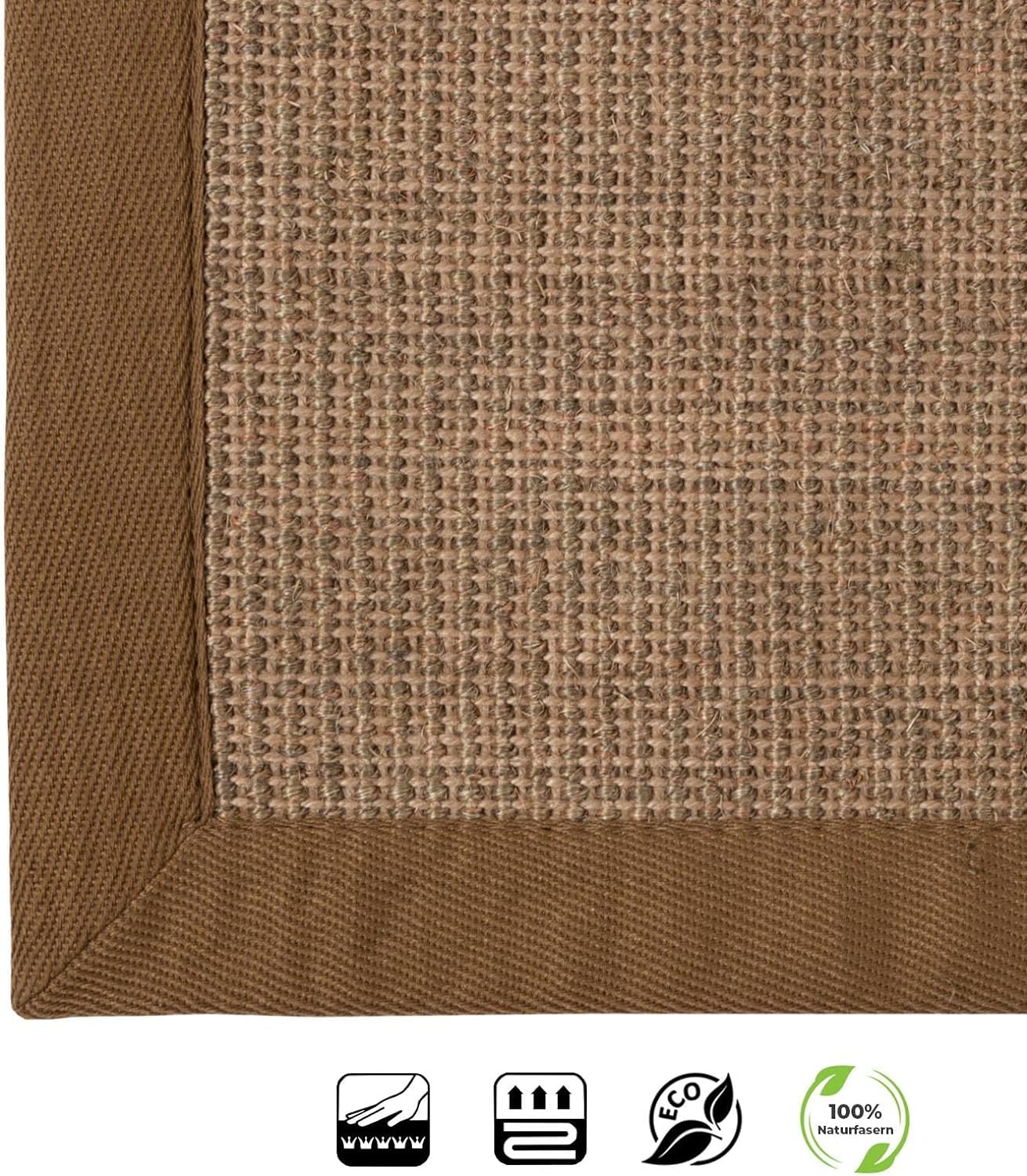 KARAT Tapis en sisal - Dos en Latex - Véritables Fibres Naturelles - Large Bordure - Facile d'entretien - Antistatique (Pola, 200 x 200 cm)