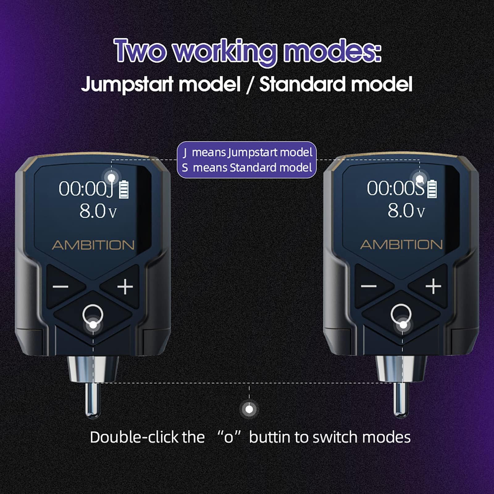 Zasilacz do tatuażu - Ambition Kuark Mini Bezprzewodowy przenośny akumulator litowy RCA Tattoo 1800 mAh z cyfrowym wyświetlaczem LED do rotacyjnej maszynki do tatuażu