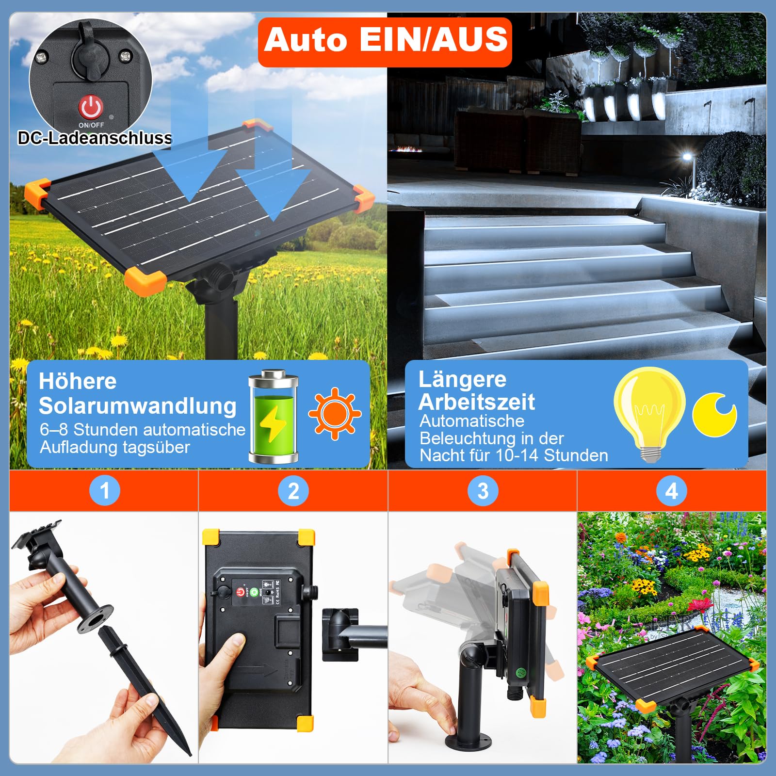 ZAIYW Zewnętrzna solarna taśma świetlna 15 m, wodoodporna taśma świetlna LED z timerem 8 trybów automatycznego włączania/wyłączania do dekoracji patio (zimna biel)