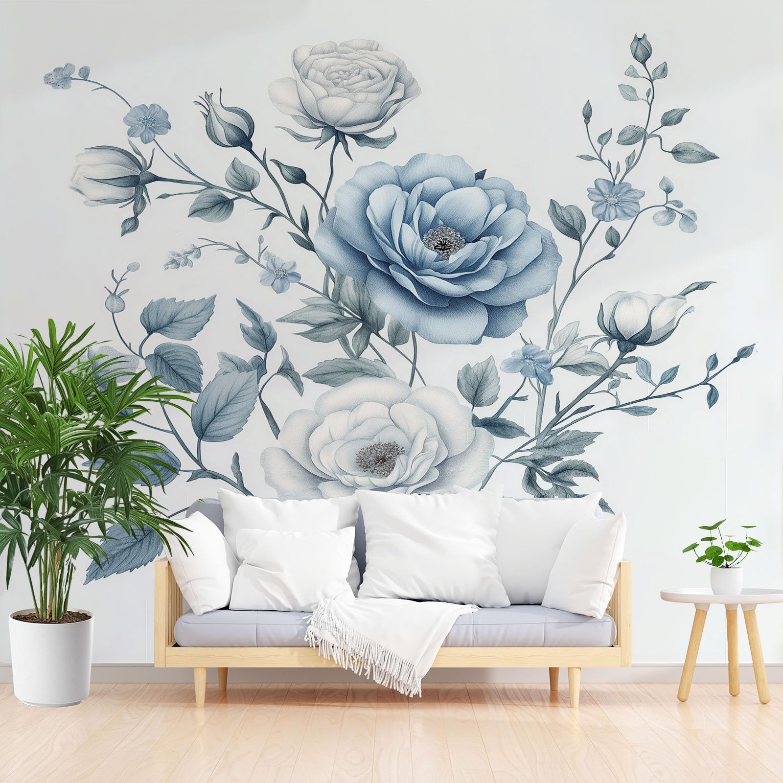 Papier peint floral imperméable blanc 3D panoramique pour décoration murale chambre