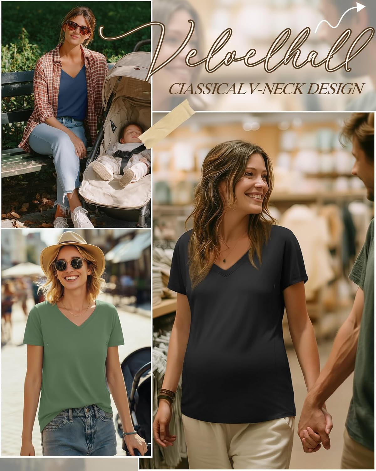 4 Pack Women's Nursing Shirts for Breastfeeding with Hidden Zipper V Neck Short Sleeve Loose Fit Maternity Tops - Image 3